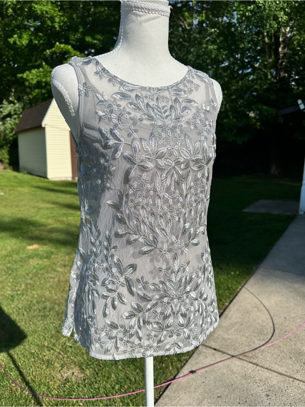 White House Black Market Silver Sheer Camisole